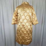 Vintage Quilted Off Center Button Up Quilted Asian Satin Midi Robe Coat Womens S