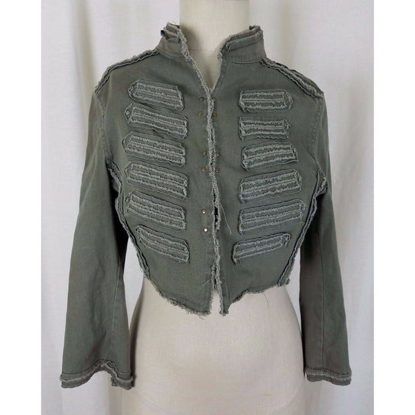 Anthropologie Mystree Cropped Military Band Jacket Blazer Womens M Olive Green