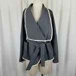 Terminal D Belted Wool Open Front Wrap Jacket Womens L Belt Tie Sash Wide Lapel