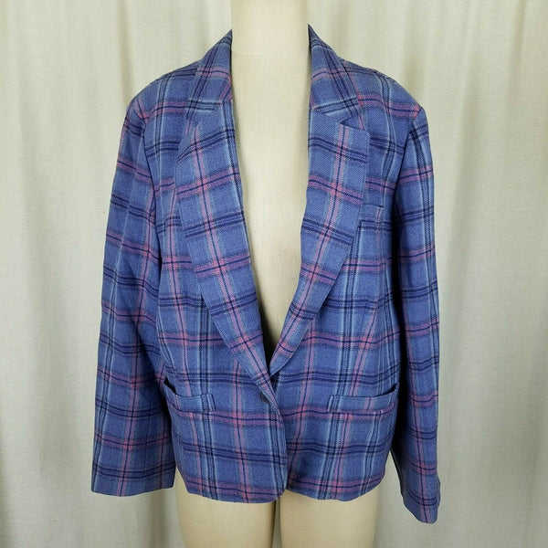 Vintage Pendleton 100% Wool Plaid Blazer Tuxedo Jacket Womens L USA Blue Label