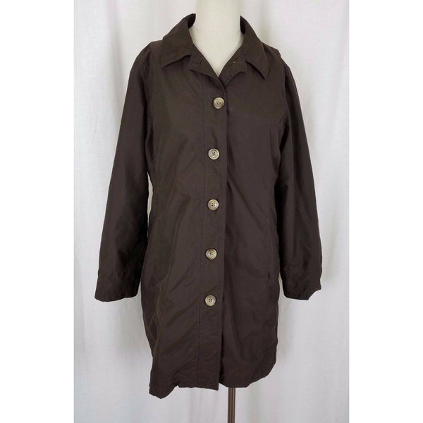 Lands End Trench Style All Weather Coat Womens M Chocolate Brown Windbreaker