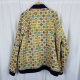 Crown Holder Metallic Velvet Lined Bomber Jacket Mens 3XL Medallions Coins Gold