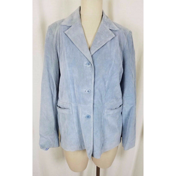 Liz Claiborne Blue Suede Leather Full Button Up Blazer Style Jacket Womens L