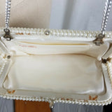 Vintage Beaded Pearl Purse Japan Ivory Handbag Metal Chain Wedding Formal Prom