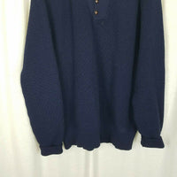 LL Bean Rag Wool Shawl Collar Henley Leather Buttons Knit Sweater Mens L Vintage