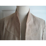 Filene's Cow Split Leather Cropped Open Front Stand Up Collar Jacket Womens sz L