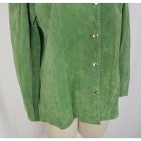JM Collection Green LEATHER Suede Full Button Up SHIRT JACKET Womens M Celery