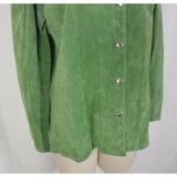 JM Collection Green LEATHER Suede Full Button Up SHIRT JACKET Womens M Celery