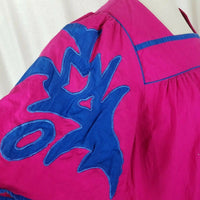 Vintage 70s Sea Wind Applique Hawaiian Dress MuuMuu Womens L Bright Pink Blue