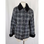 Simon Chang Boucle Woven Tweed Plaid Vegan Faux Pile Fur Lined Jacket Womens 7 8
