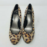 Fergalicious by Fergie Leopard Faux Fur Utopia Heels Pumps Round Toe Womens 8.5