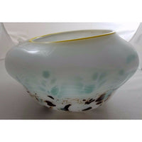 HAND BLOWN GLASS ART Decorative BOWL MURANO STYLE Weighted Blues Browns White
