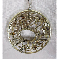Colorful Jeweled Medallion Pendant Necklace Silver Filigree Statement Charm