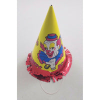 Vintage Circus Clown Happy Birthday Party Paper Cone Hat Yellow Bozo Red Fringe