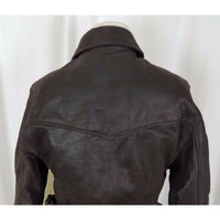 Oakwood Classic Brown Leather Full Zip Up Half Belted Insulated Jacket Womens S