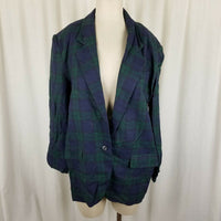 Ann Taylor Tartan Scotch Plaid Wool Blazer Jacket Womens M Vintage 80s Green USA