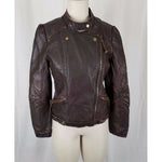 Paparazzi Vegan Leather Moto Jacket Womens L Brown Envelope Asymmetrical Closure
