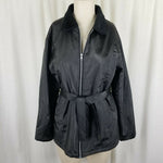 Original Supreme Quality PVC Vegan Faux Fur Collar Belted Tie Jacket Womens L