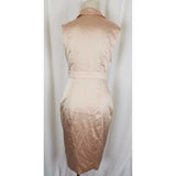 Vero Moda Satin Dress Fitted Bodycon Sexy Built in Scarf Faux Wrap Womens M Nude