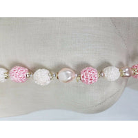 Strand Large Crochet Pink Beads Faux Pearl BEADED NECKLACE Vintage Contemporary