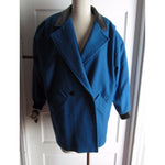 Sheridan Square Vegan Leather Knit Wool Short Coat Peacoat Womens 8 Bright Blue