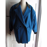 Sheridan Square Vegan Leather Knit Wool Short Coat Peacoat Womens 8 Bright Blue