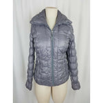Kenneth Cole Quilted Down Puffer Parka Jacket Womens XS Silver Metallic Gray