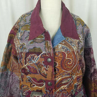 Tantrums Quilted Paisley Tapestry Art To Wear Jacket Blazer Womens L Corduroy