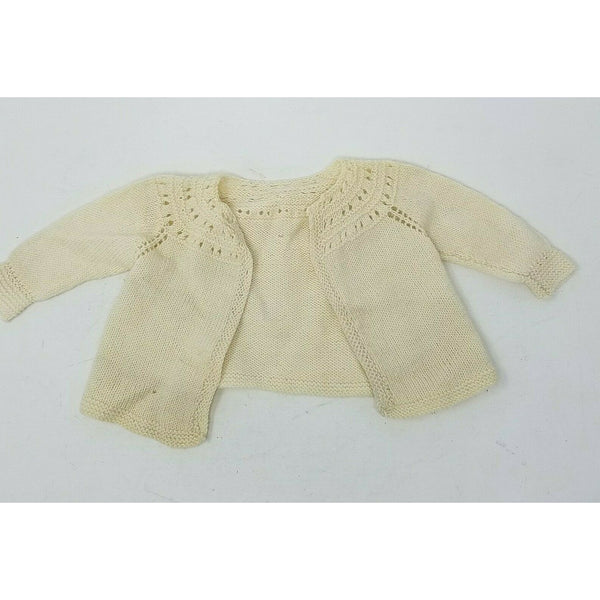 Vintage Cream Crochet Knit Open Front Cardigan Sweater Unisex Girls 6 Months