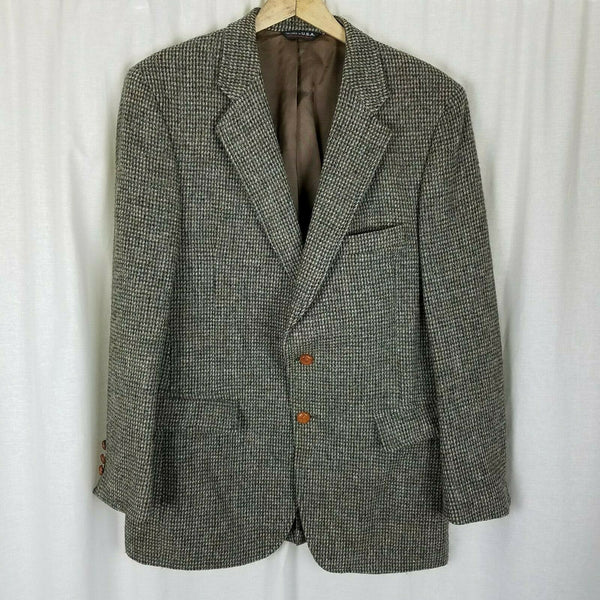 Vintage HARRIS Tweed Blazer Brown Checked Wool Sport Coat Jacket Mens 42R USA