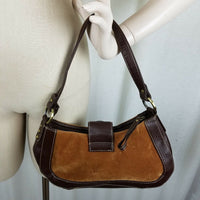 Tommy Hilfiger Brown Canvas Leather Boho Logo Shoulder Bag Handbag Purse Vintage
