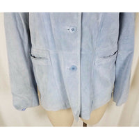 Liz Claiborne Blue Suede Leather Full Button Up Blazer Style Jacket Womens L