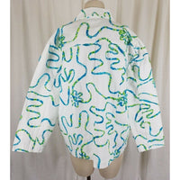 Keren Hart Blue Ribbon Floral White Denim Blue Jean Trucker Jacket Womens 1X