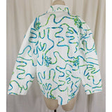 Keren Hart Blue Ribbon Floral White Denim Blue Jean Trucker Jacket Womens 1X