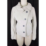 Generra Ruffled Round Collar Asymmetrical Jacket Womens L Oyster $328 Off Center