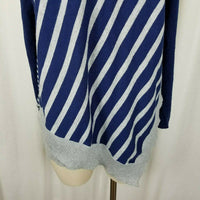 Liz Claiborne Diagonal Striped Knit Asymmetrical Hi Lo Sweater Womens L Blue