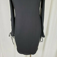 Vince Camuto Rich Black Ribbed Grommet Lace Up Sleeve Sheath Mini Dress Womens M