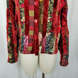 Coldwater Creek Patchwork Paisley Boxed Ribbon Sequin Jacket Blazer Womens M Red