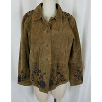 Brandon Thomas Brown LEATHER Suede Embellished Vines Applique JACKET Womens XL