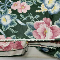 Romantic Gardens Wamsutta Green Floral Screenprint Upholstery Fabric Vintage 5yd