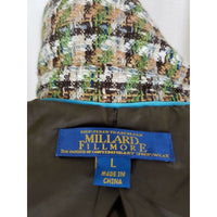 Millard Fillmore Green Houndstooth Tweed Cropped Jacket Womens 10 Woven Vegan