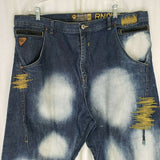 Akademiks Splash Embroidered Hip Hop Street Baggy Denim Blue Jeans Mens 42 x 26