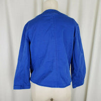 Ellen Tracy Denim Bright Blue Jean Jacket Womens L Collarless Zippered Zip Up