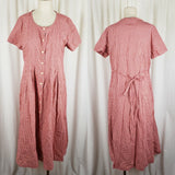 LL Bean Modest Midi Red Gingham Prairie Dress Womens PM Vintage Cottage Core
