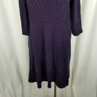 Jones New York VNeck Diagonal Cable Knit Sweater Dress Womens M Dark Purple Midi