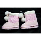 Ruby Pink Faux Shearling Knit Toddler Girls Baby Booties Boots Shoes Pom Poms 2