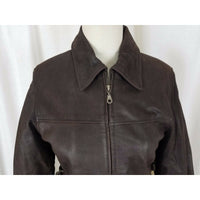Oakwood Classic Brown Leather Full Zip Up Half Belted Insulated Jacket Womens S