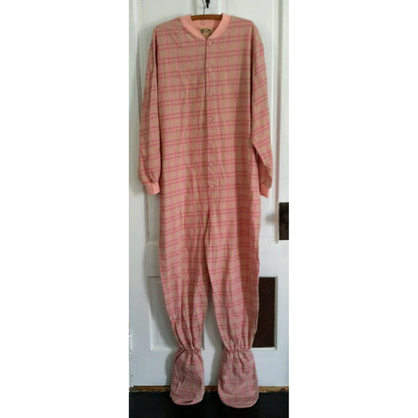 Big Feet Pajamas Co. Footed Footie Pj's One Piece Pink Plaid Union Suit Womens L