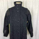 VTG International Outerwear Wool Black Leather Maxi Duster Trench Coat Womens 8