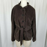 LL Bean Belted Tie Sash Ruffled Corduroy Blazer Jacket Womens 14 Chocolate Brown